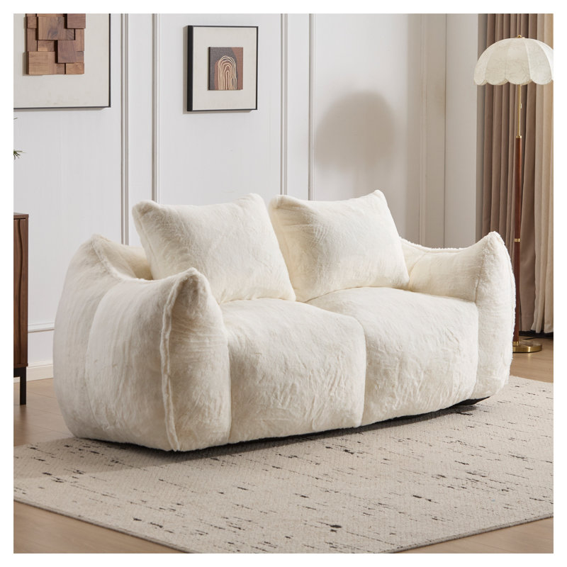 Causeuse géante pour adulte, causeuse en fausse fourrure avec rembourrage en mousse à mémoire de forme, blanc