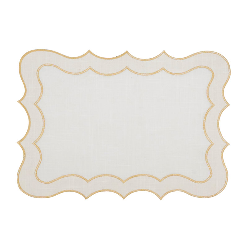Gold Scallop Edge Fabric Placemats Set of 4