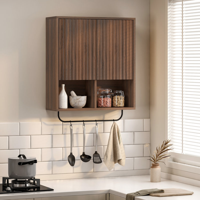 Armoire de salle de bain cannelée moderne, rangement mural avec tablette réglable, conception flottante pour la lessive et la cuisine