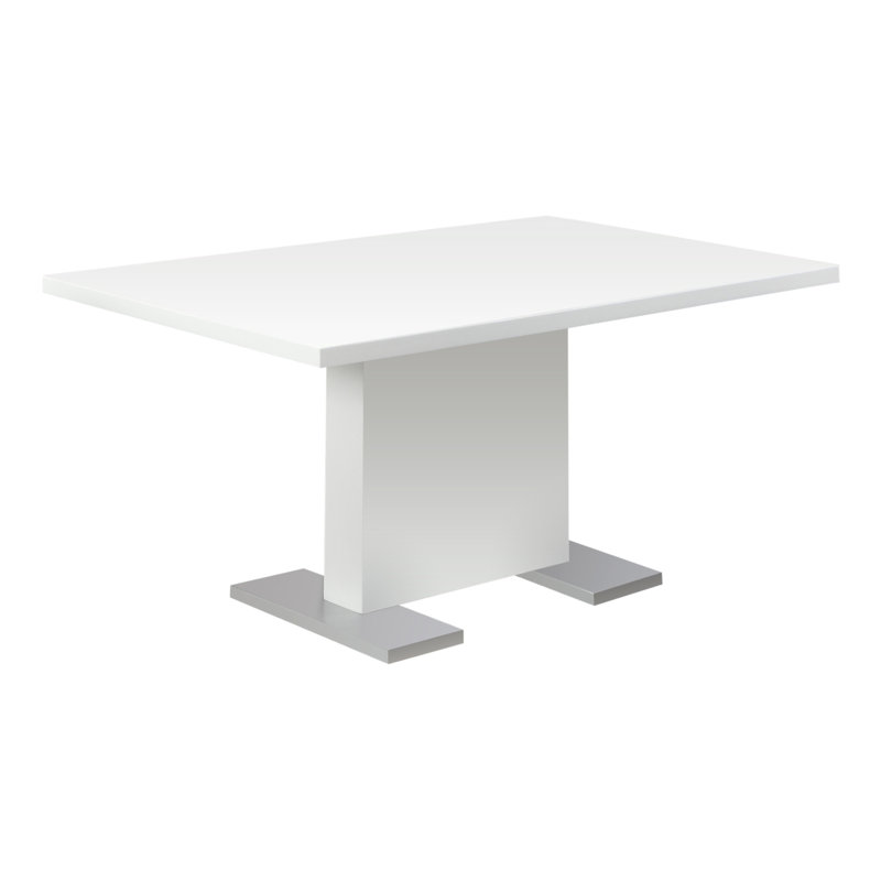 Table de salle à manger, 60 po rectangulaire, cuisine, salle à manger, stratifié blanc brillant, métal chromé, contemporain, moderne