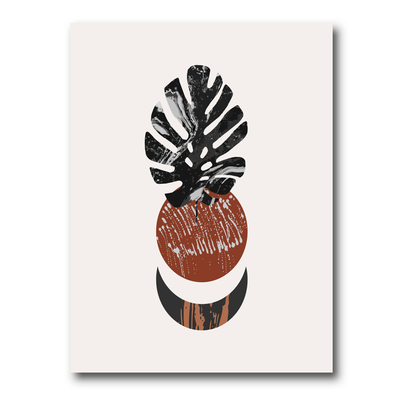 Abstact Minimal Sun Moon and Tropical Palm Leaf II - impression sur toile, H 32 po x l 16 po x P 1 po, Toile tendue
