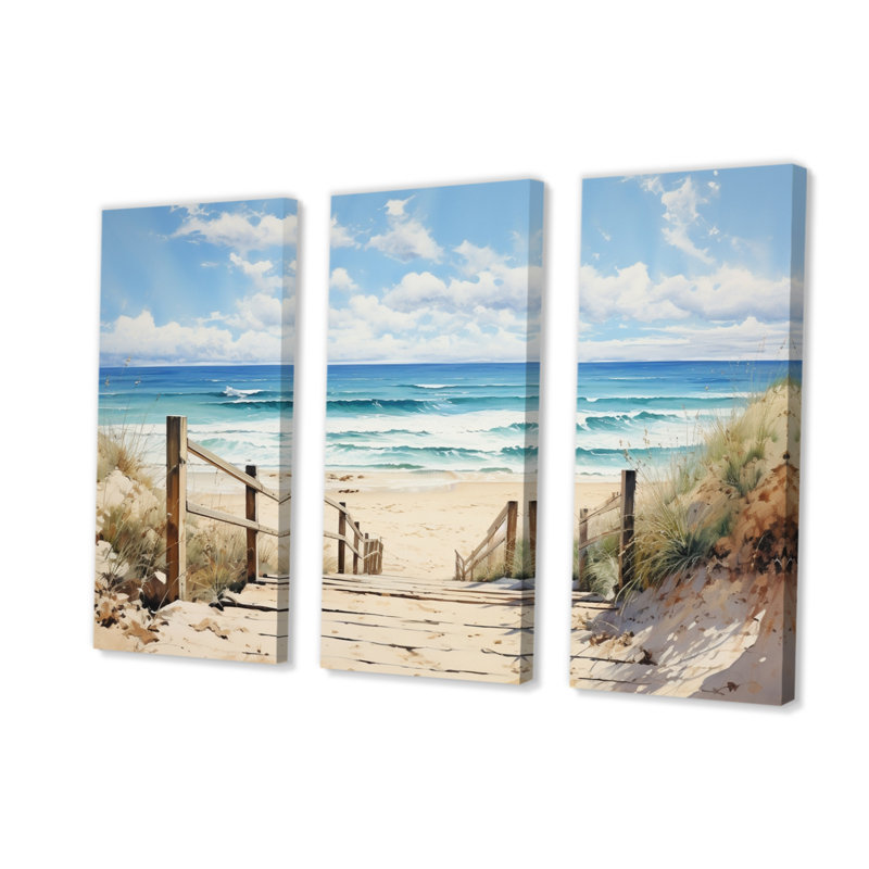 Coastalbeachsand Sandy Serenity Pointillism I sur toile, 3 pièces, H 32 po x l 48 po x P 1 po