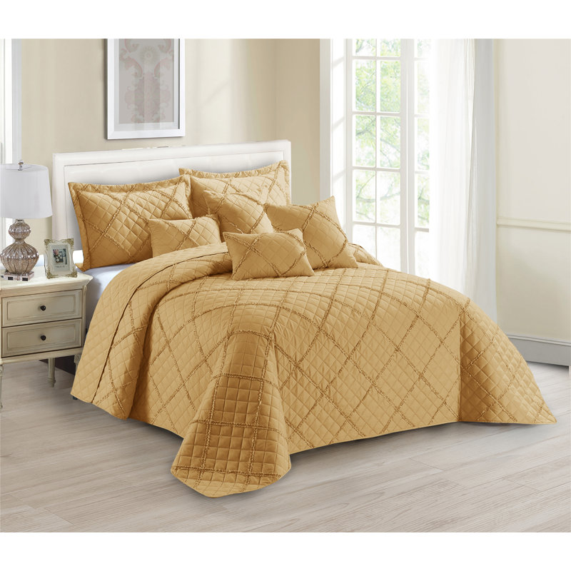 Fairdale Polyester Bedspread with Pillow Shams Included, 250 x 270 cm Bedspread - 2 Shams, Mustard