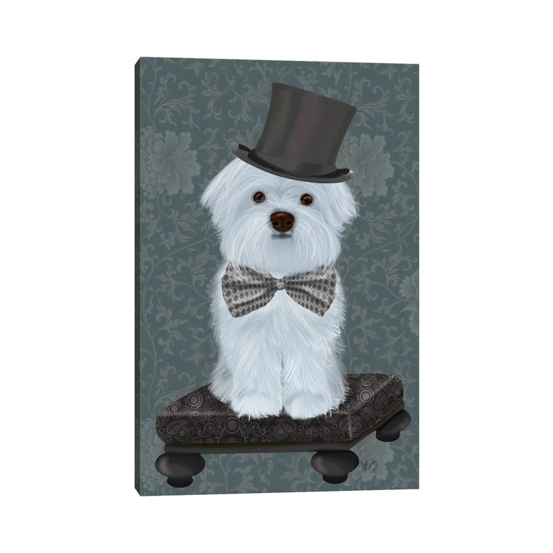 Maltese with Top Hat by Fab Funky - Wrapped Canvas Graphic Art, 101.6 cm H x 66.04 cm W x 1.91 cm D