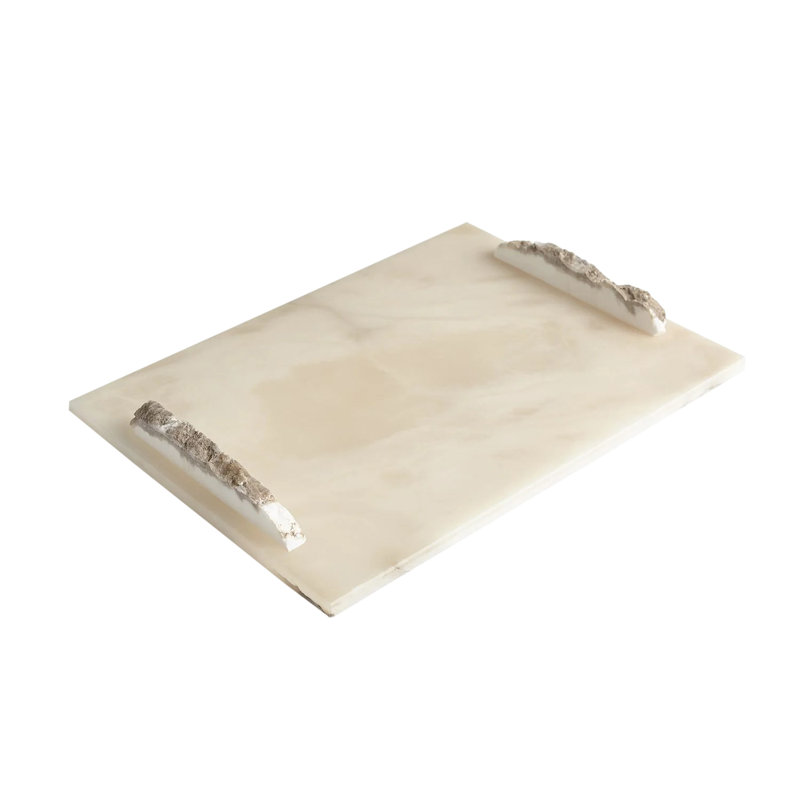 Alabaster Rectangle Tray w/Rock Handles