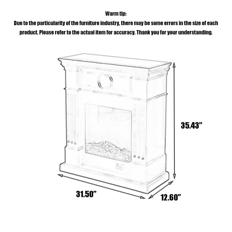 Simple French-style solid wood electric decorative fireplace with simulated flames, White