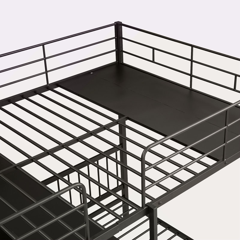 Lit superposé double au-dessus de simple avec bureau intégré, tablettes et échelle, Noir