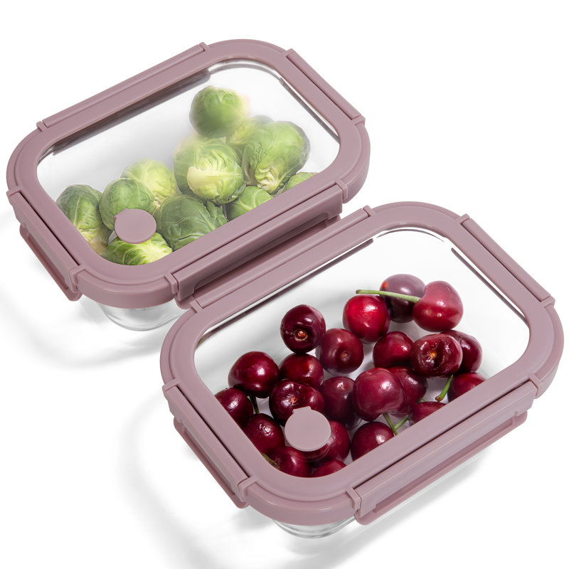 Contenants de préparation de repas en verre trempé hermétique avec couvercle, Rose