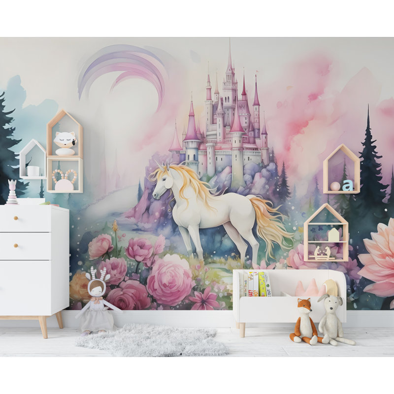 Licorne murale graphique peler et coller fille papier peint pépinière auto-adhésif amovible 555RS (Peel-N-Stick) RS555