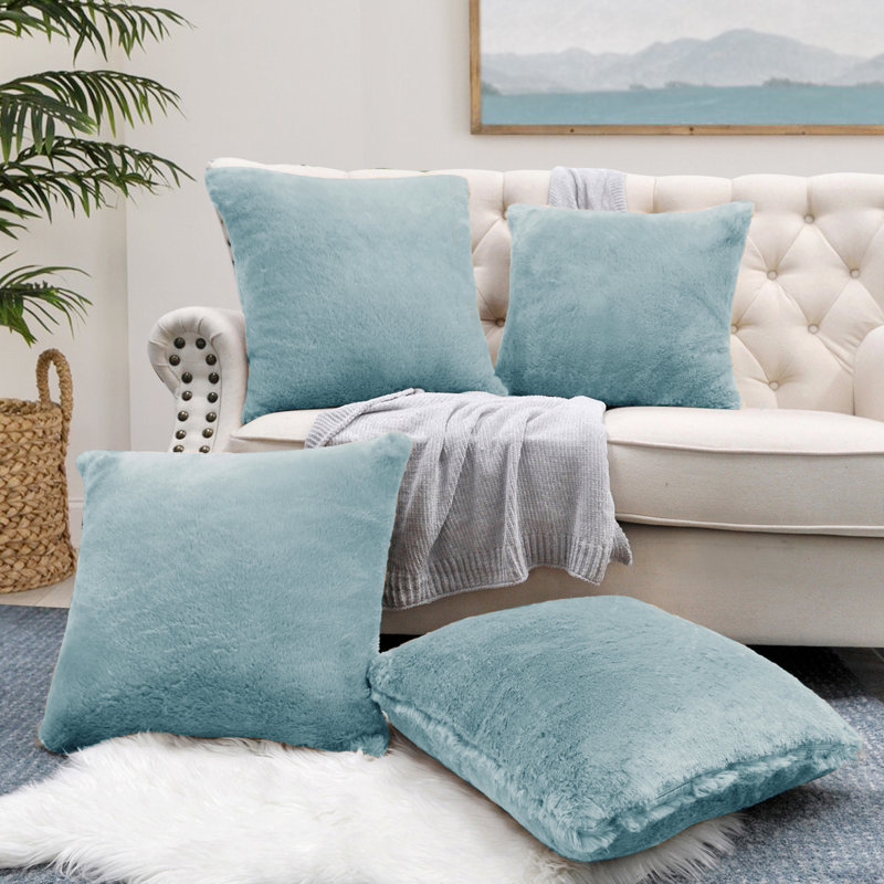 Housse de coussin réversible en fausse fourrure, Bleu clair