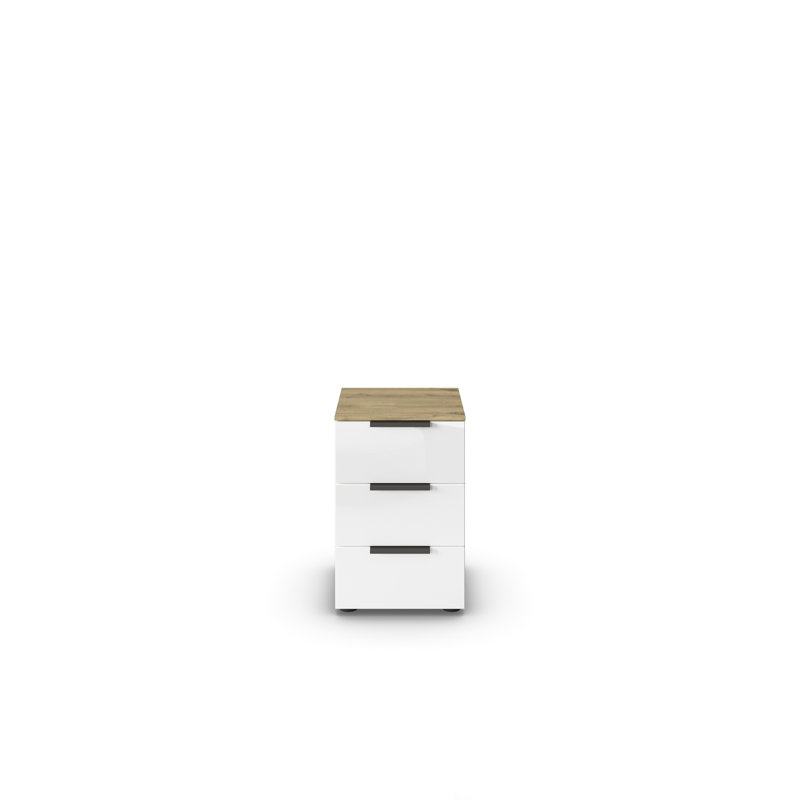 Manufactured Wood Bedside Table, Artisan Oak/White Glass/Graphite