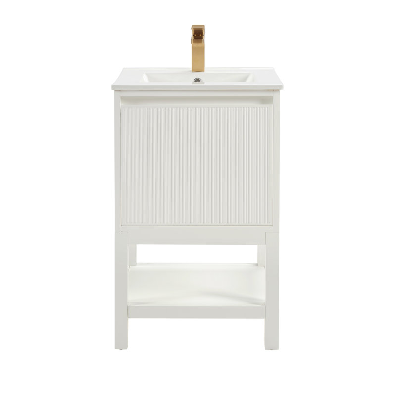 Meuble-lavabo de salle de bain en bois massif 20 po avec tablette réglable pré-assemblé - blanc, Blanc
