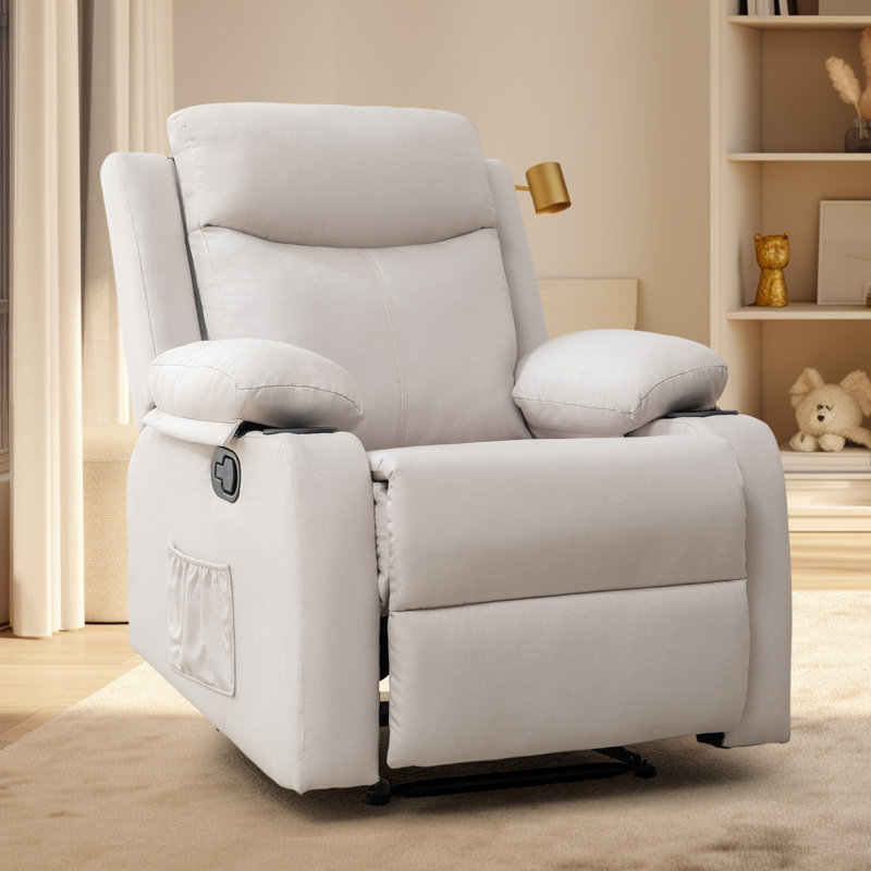 KORSER Recliner Chair, Rocker Recliners For Living Room, Small Recliner For Small Spaces, Fabric Manual Recliners With Side Pockects