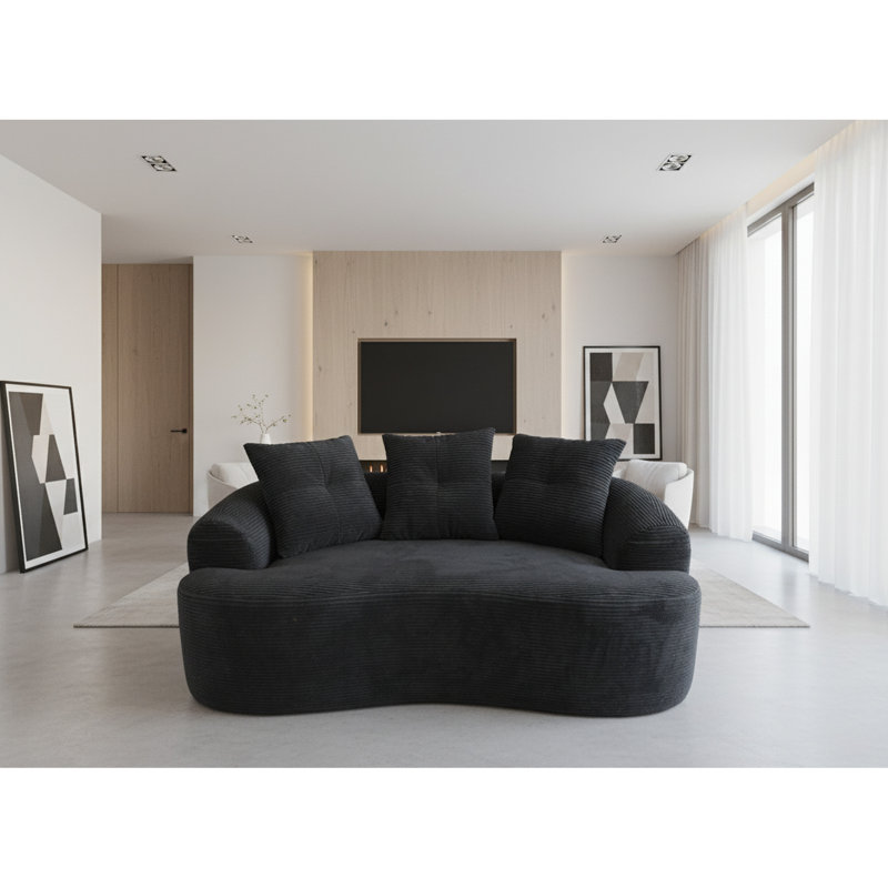 63,43 po courbé, noir, coussins à ressorts ensachés, sièges moelleux, 3 coussins décoratifs, sans assemblage, petit espace de rassemblement avec assemblage requis pour les espaces compacts