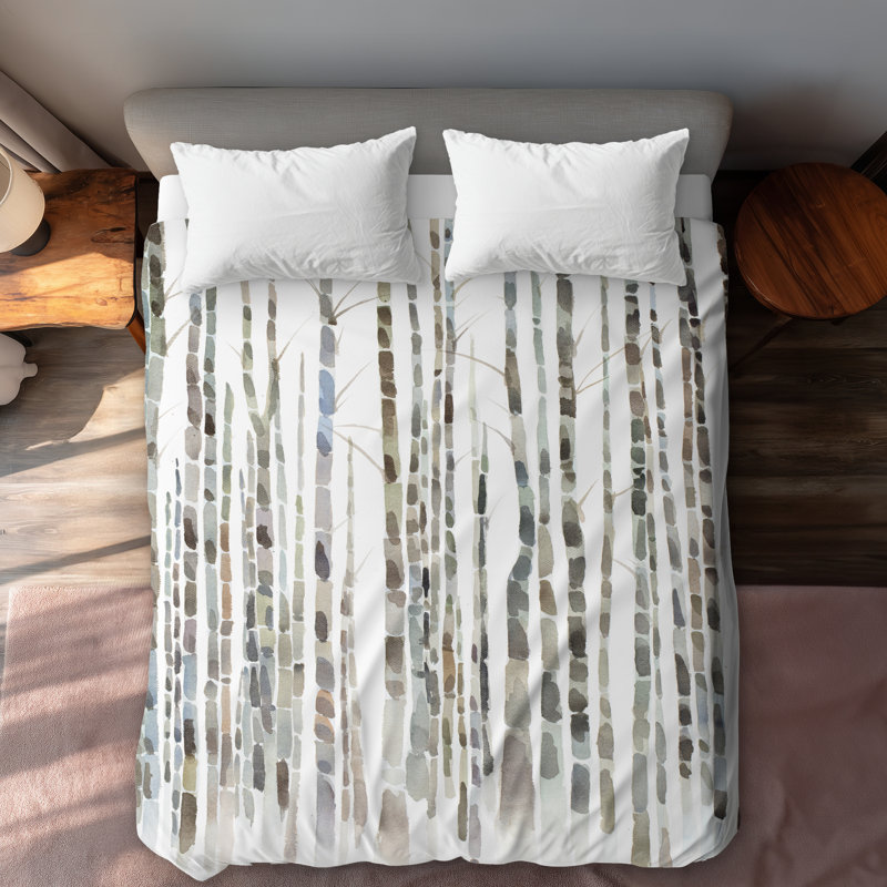 Birch Trees Forest Gray Duvet Cover Queen - Home Decor, Queen Duvet Cover