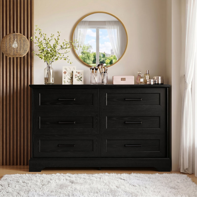 Commode 6 tiroirs 47 po, commode double pour chambre à coucher, commode de haute qualité pour le salon, couloir, placard, 6