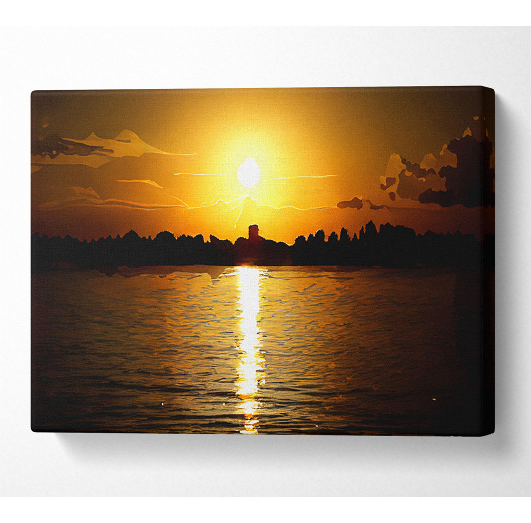 Sonnenuntergang Stadt Skyline Silhouette - Wrapped Canvas Kunstdrucke