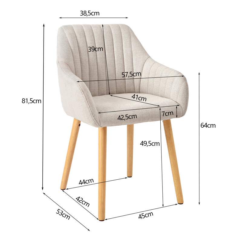 49.5cm H Upholstered Dining Chairs With Wooden Legs, Beige Linen/Natural, 2