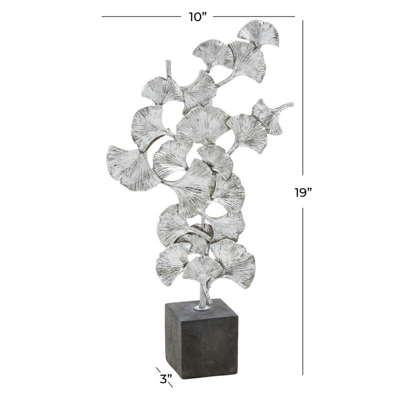 Fansler Handmade Polystone Sculpture with Dark Grey Block Base, Silver, 00" H x 20.47" W x 3.45" D