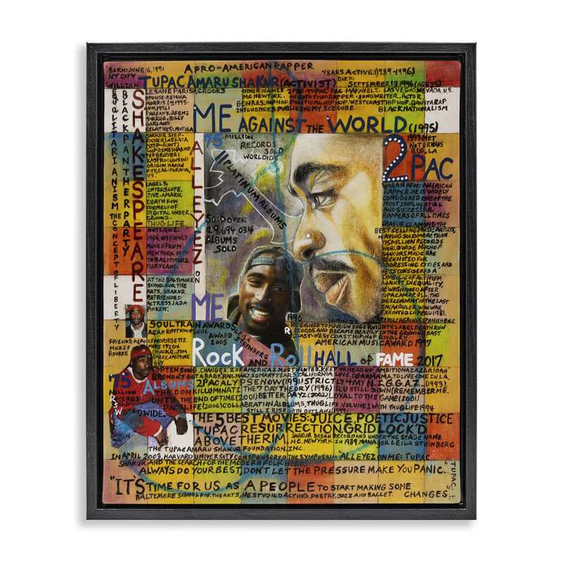 «Tupac Musician Collage» par Sabin, H 21 po x l 17 po, Cadre flottant gris lustré