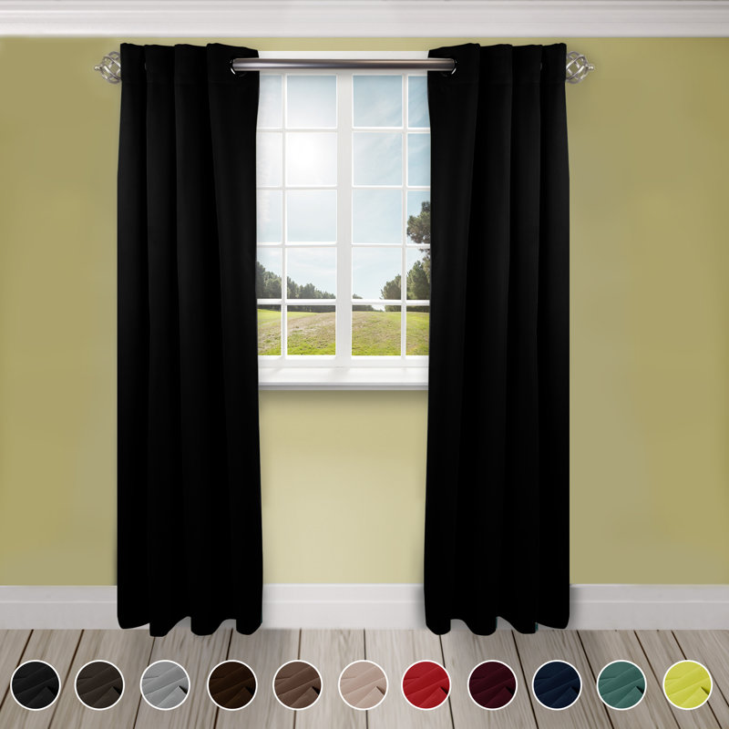 Polen Room Darkening Curtain Single Panel, 180" x 96", Black