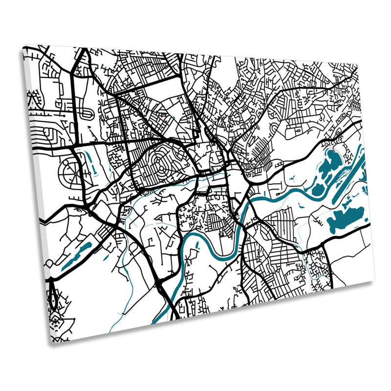 Nottingham City Map Minimalistic Modern - Wrapped Canvas Print, 61cm H x 91.4cm W x 4cm D
