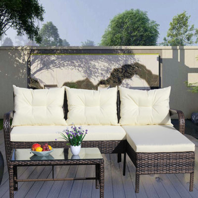 Canapé modulaire d'extérieur en osier 3 pièces avec coussins de siège
