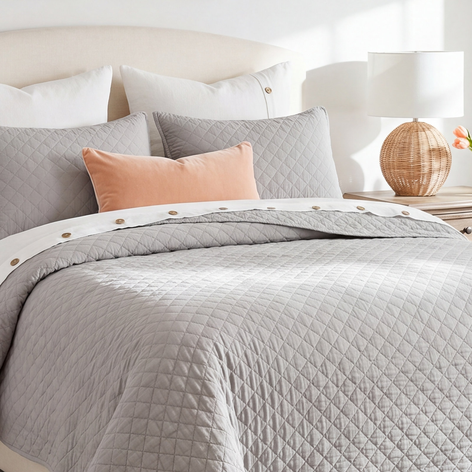 Patrica Linen Quilt Set, King/Cal. King Quilt + 2 Shams, Gray