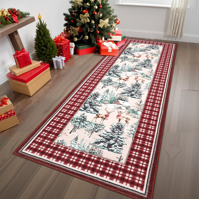 Tapis de couloir antidérapant Christmas Reindeer, Rouge, 2 x 6 pi