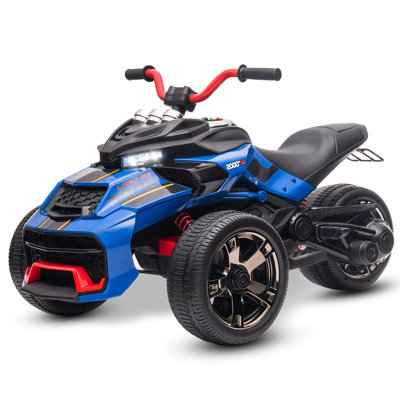 Motocyclette électrique à 3 roues 12V pour enfants de 3 à 8 ans, jouets électriques à piles avec lumières DEL, musique sans fil haute et basse vitesse pour enfants jusqu'à 66 lb, bleu