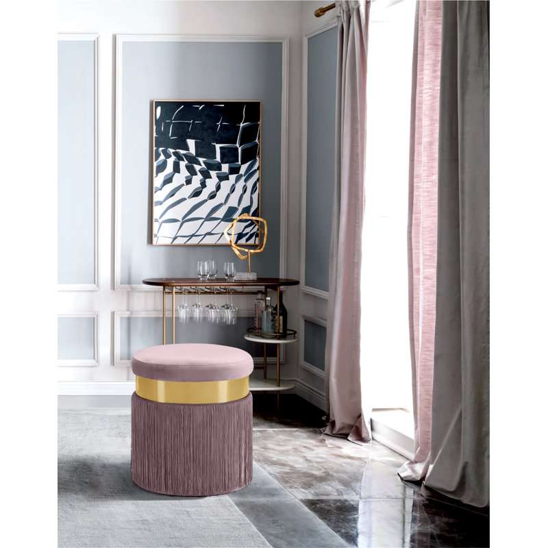 Yasmine 15.5" Wide Velvet Round Standard Ottoman, Pink Velvet