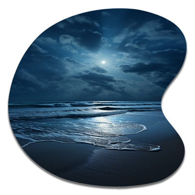 Manus Beach Photo Serene Moonlight I - Coastal Beach Drop Shape Assymterical Metal Wall Art
