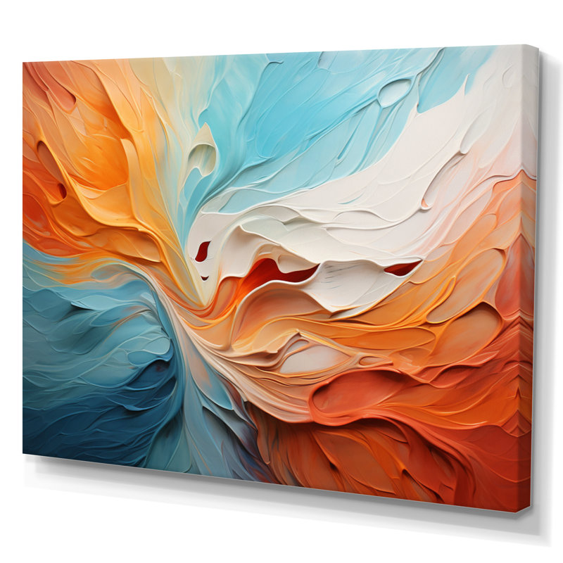 Teal Orange Bold Abstract Flow Collage I - Dams Wall Art, 24" H x 32" W x 1" D, Wrapped Canvas