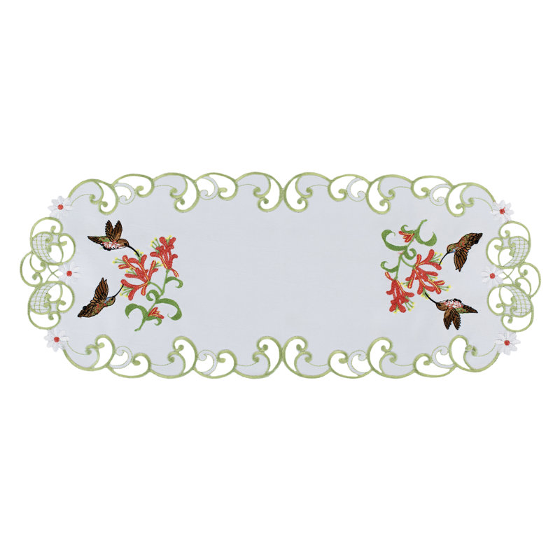 Chemin de table brodé avec colibris (9 po x 18 po)