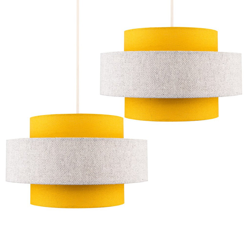 Nellie 19cm H Linen Drum Pendant Shade ( Clip On ), Mustard/Grey