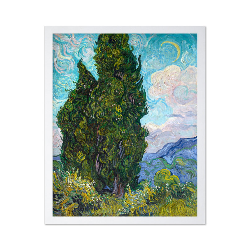 Van Gogh - Cyprès, Affiche, H 18 po x l 24 po, Encadrement blanc