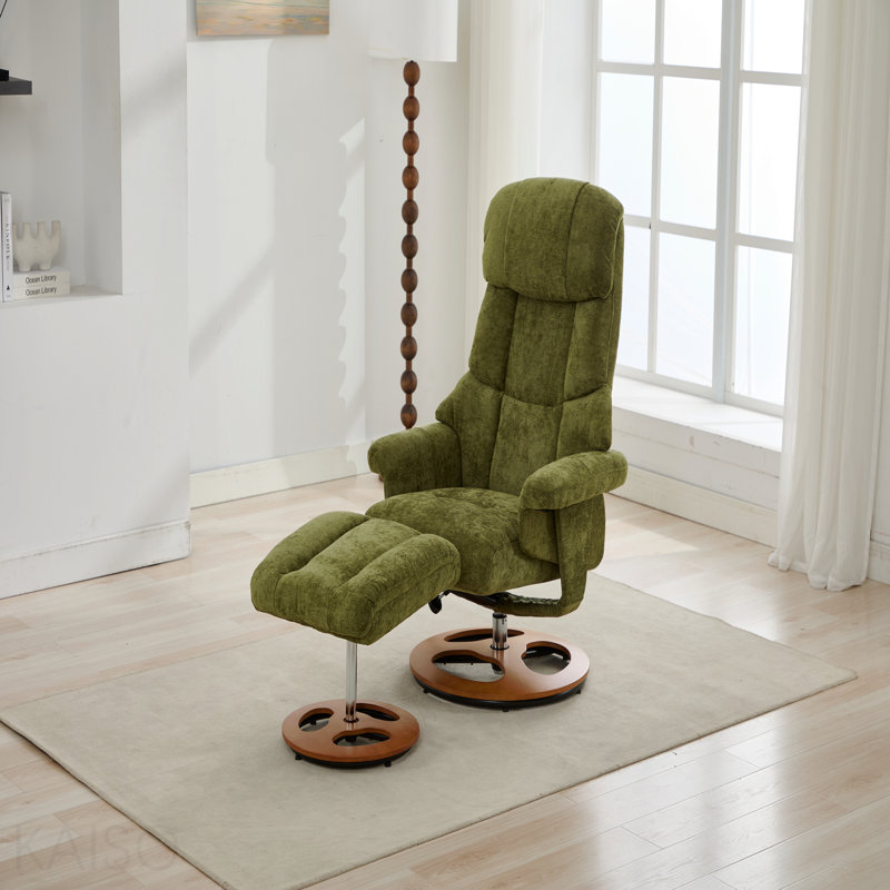 Fauteuil inclinable ergonomique avec repose-pieds, méridienne moderne pivotante à 360 ° avec repose-pieds, tissu chenille, massage par vibration à 5 points, siège chauffant et dossier réglable à 140 ° pour le bureau personnel, vert
