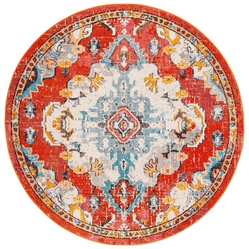 Kathryn Oriental Orange Area Rug, Round 6'7"