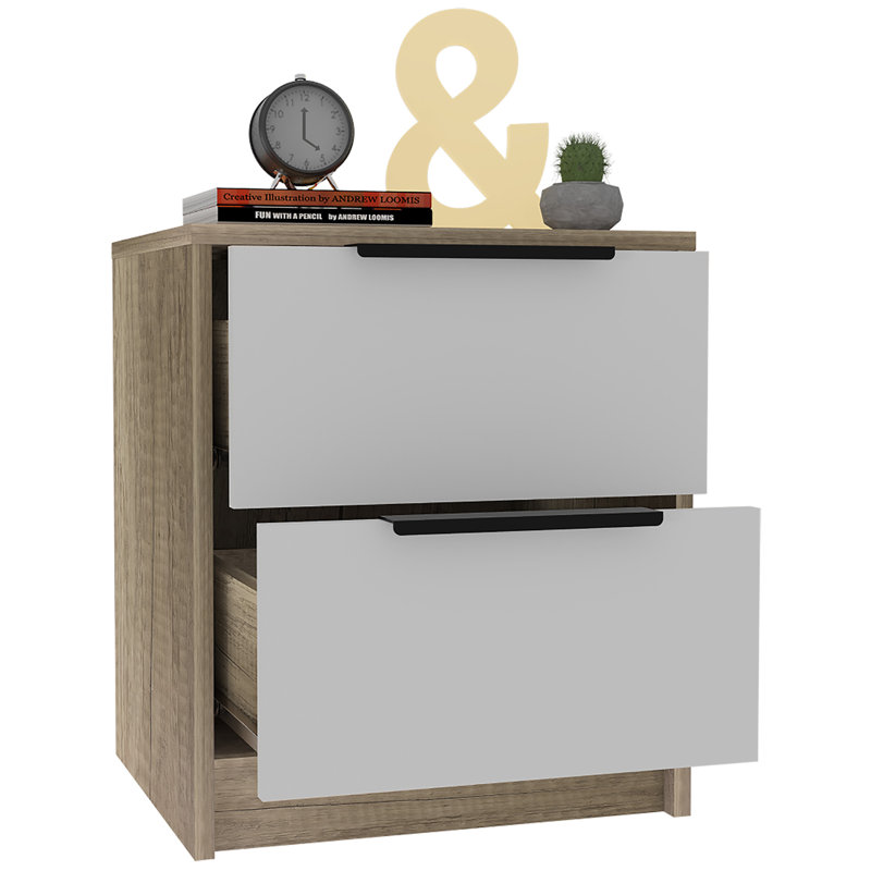Eter 16.1'' W Nightstand, White/Light Oak