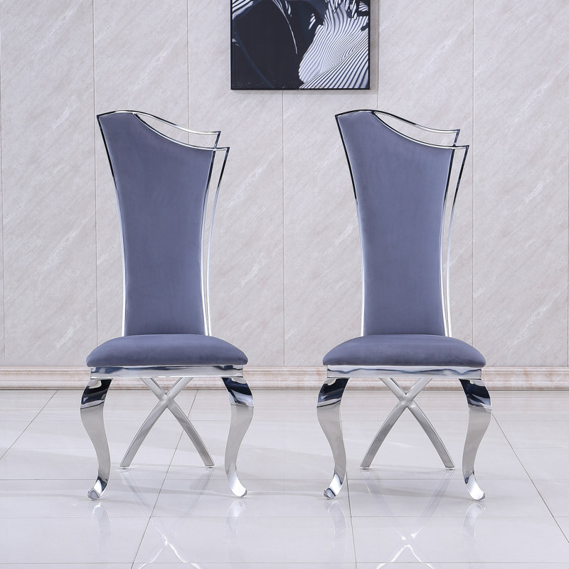 Solid Back Side Chair Dining Chair, Gray, Silver