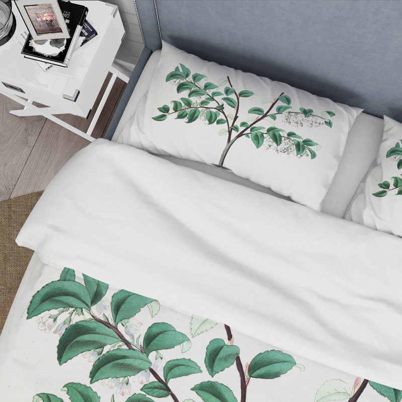 Vintage Green Leaves Plants I - Ensemble de housse de couette traditionnel - Microfibre de polyester