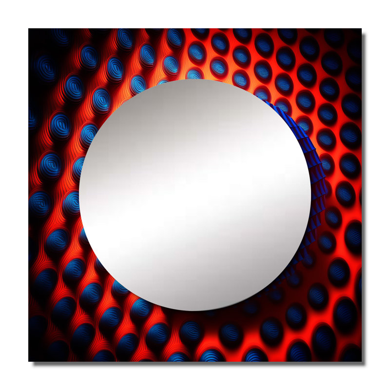 Portail Moire Matrix en rouge et bleu - Miroir carré géométrique moderne pour décoration murale, 36 po x 36 po