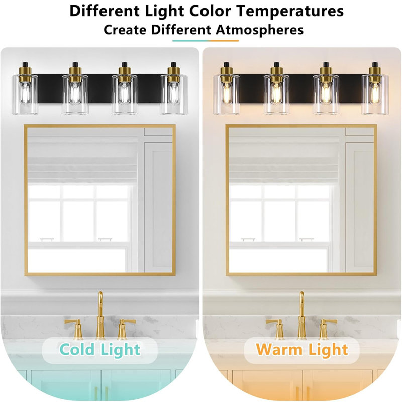 Dimmable Vanity Light, 4, Matte Black/Gold