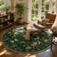 Tapis rond lavable botanique vert foncé pour salon Goldene Boho-1869583765