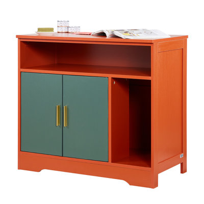 Cat Litter Box Enclosure, 31 in Hidden Litter Box Cabinet with Shelf & Storage, Modern Style Indoor Cat Washroom, Wooden Kitty House Furniture End Table, Fit Most Litterboxes, Red & Green