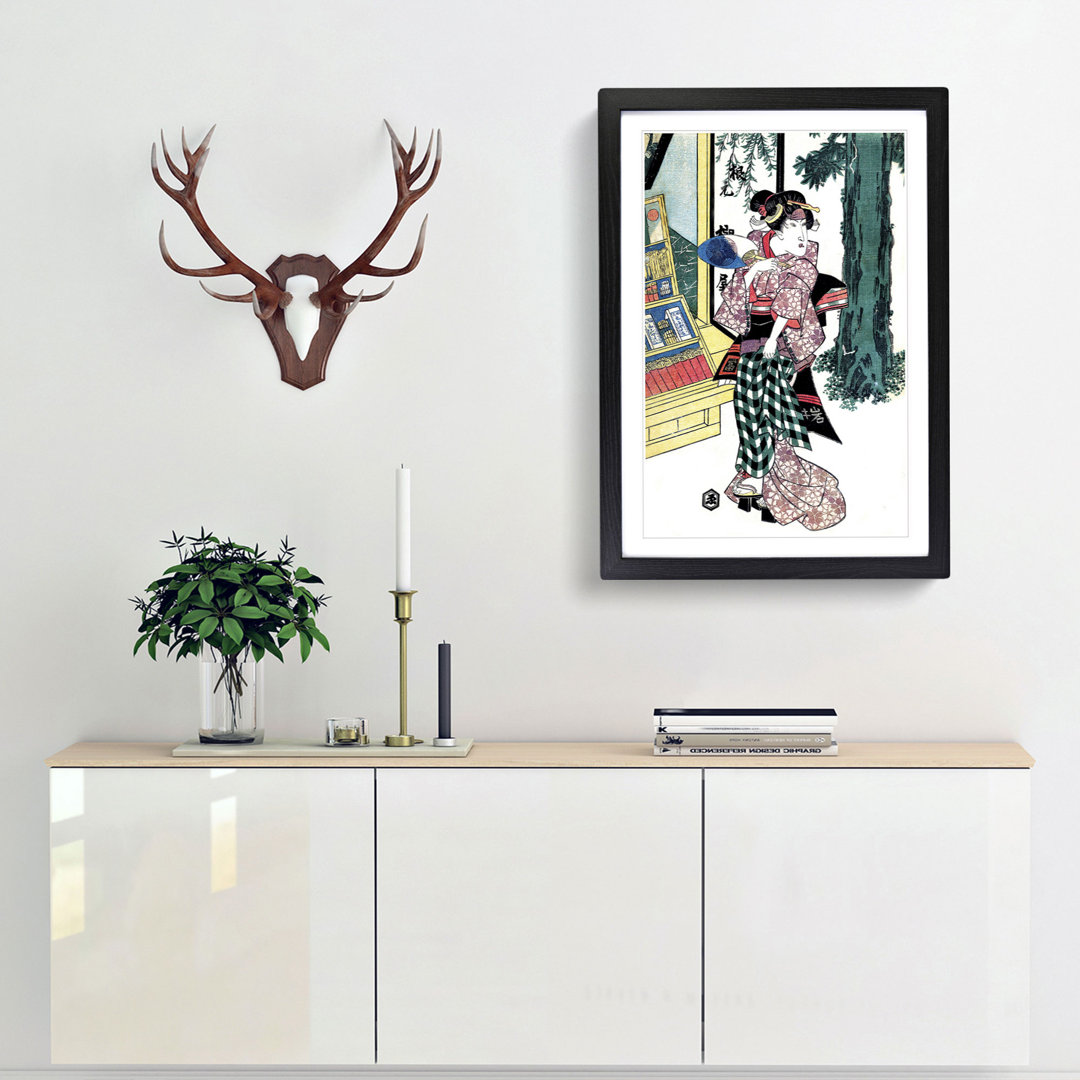 Lady Holding a Fan by Utagawa Kunisada - Picture Frame Painting Print