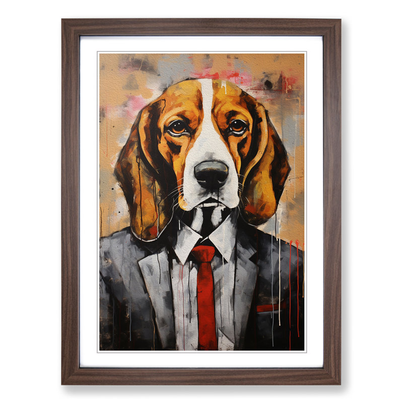 Beagle Contemporary Art - Framed Print, 64cm H x 46cm W x 2cm D, Walnut Framed