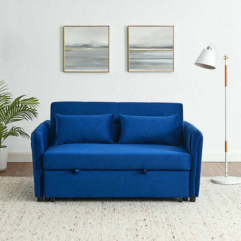 Canapé-lit en velours de 53,94 po Joedon, Velours bleu