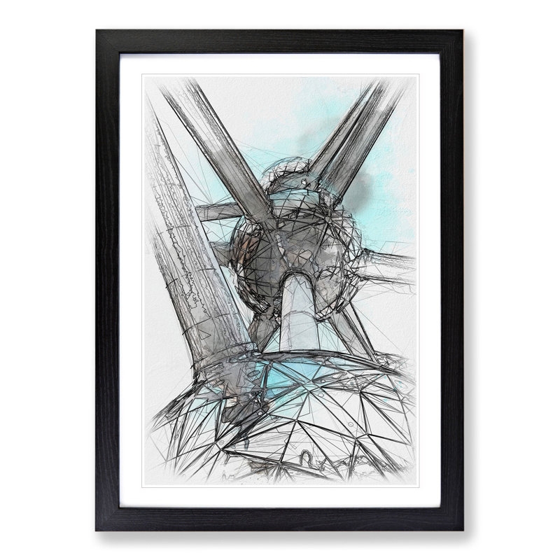 Atomium in Brussels Vol.2 Sketch - Picture Frame Graphic Art, 90cm H x 65cm W x 2cm D, Black