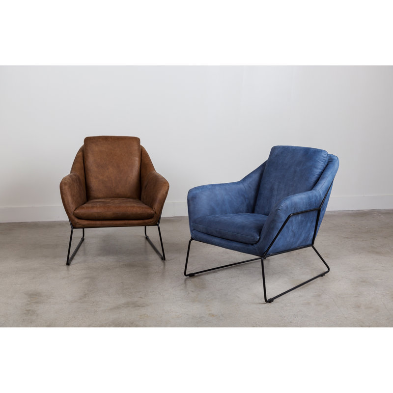 Greer Armchair, Blue Genuine Leather